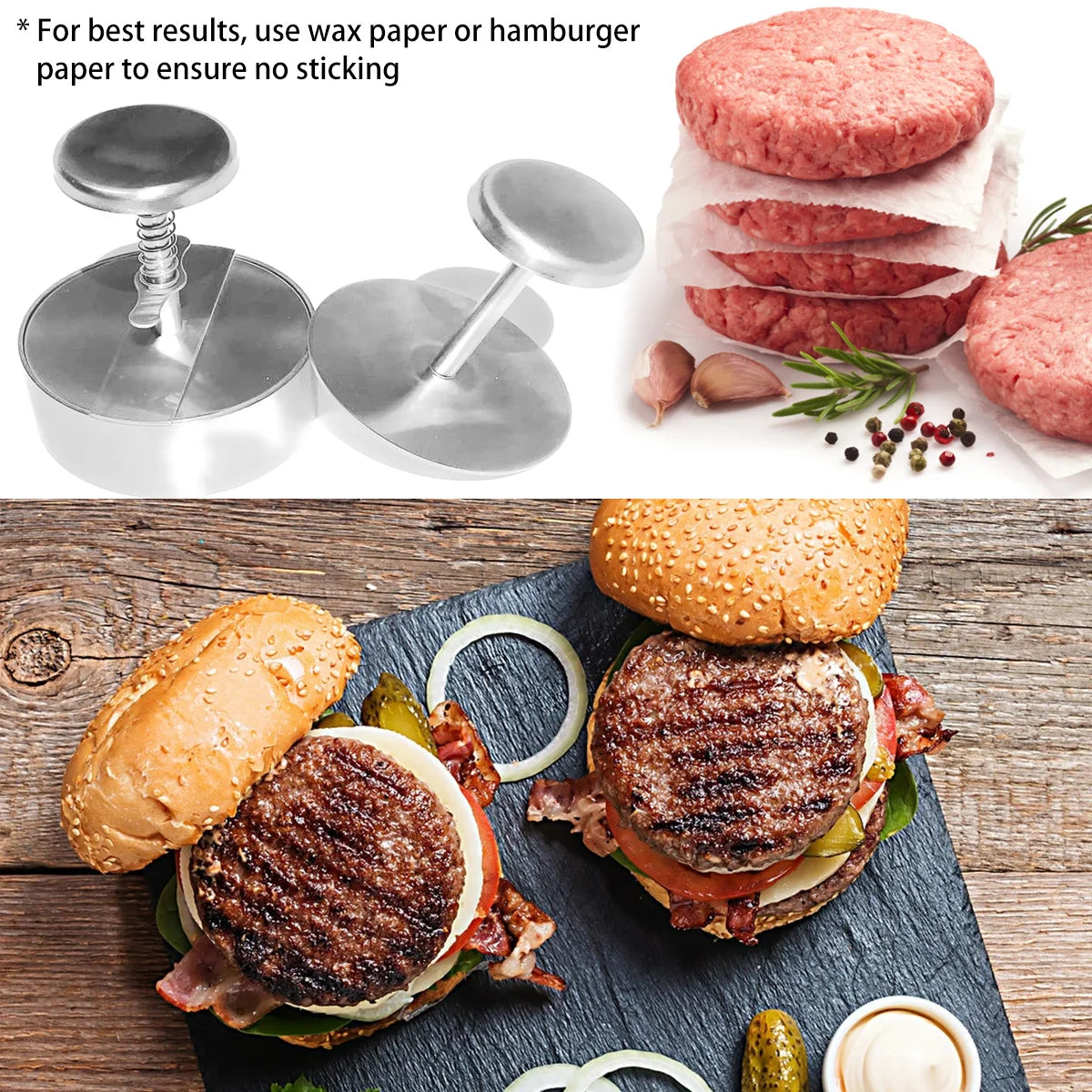 304 Stainless Steel Non-Stick Hamburger Press Patty Maker for BBQ