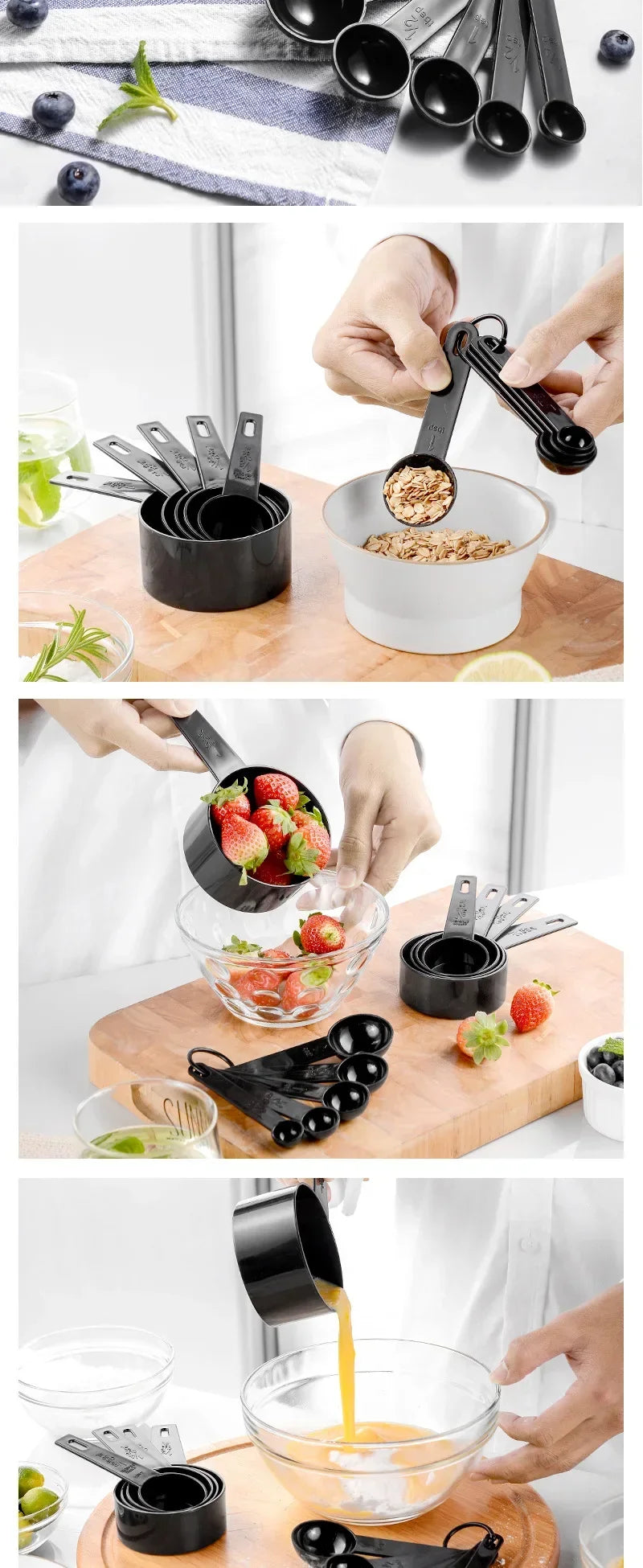 10pcs/set Measuring Spoons Cup Home Gadget Multipurpose Cake Flour Food Measuring Spoon Kitchen Cooking Baking Tools Accessories - Thrifty Delights