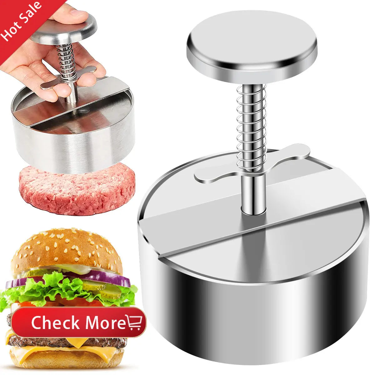 304 Stainless Steel Non-Stick Hamburger Press Patty Maker for BBQ