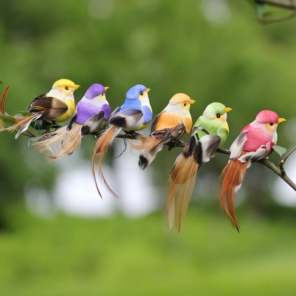 6pcs Cute Artificial Birds Fake Foam Animal Simulation Feather Birds Models Tit DIY Craft Home Garden Ornament Decoration - Thrifty Delights