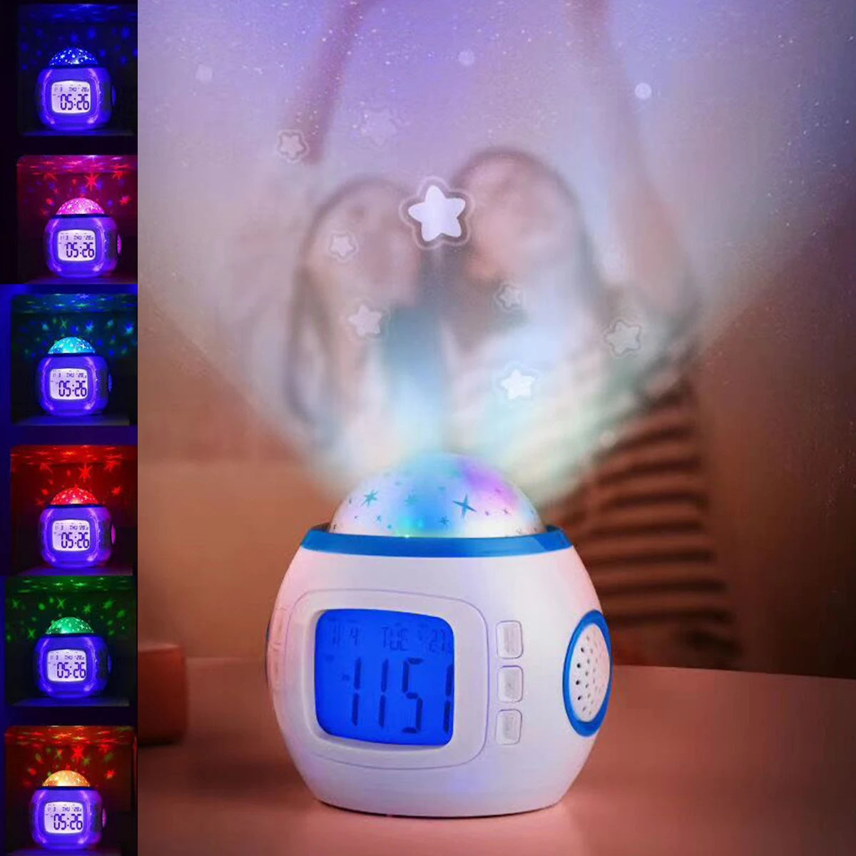 Alarm Clock Projection Light LED Alarm Clock Projection Light Star Sky Color Change Bedside Night Light for Bedroom Kids Room