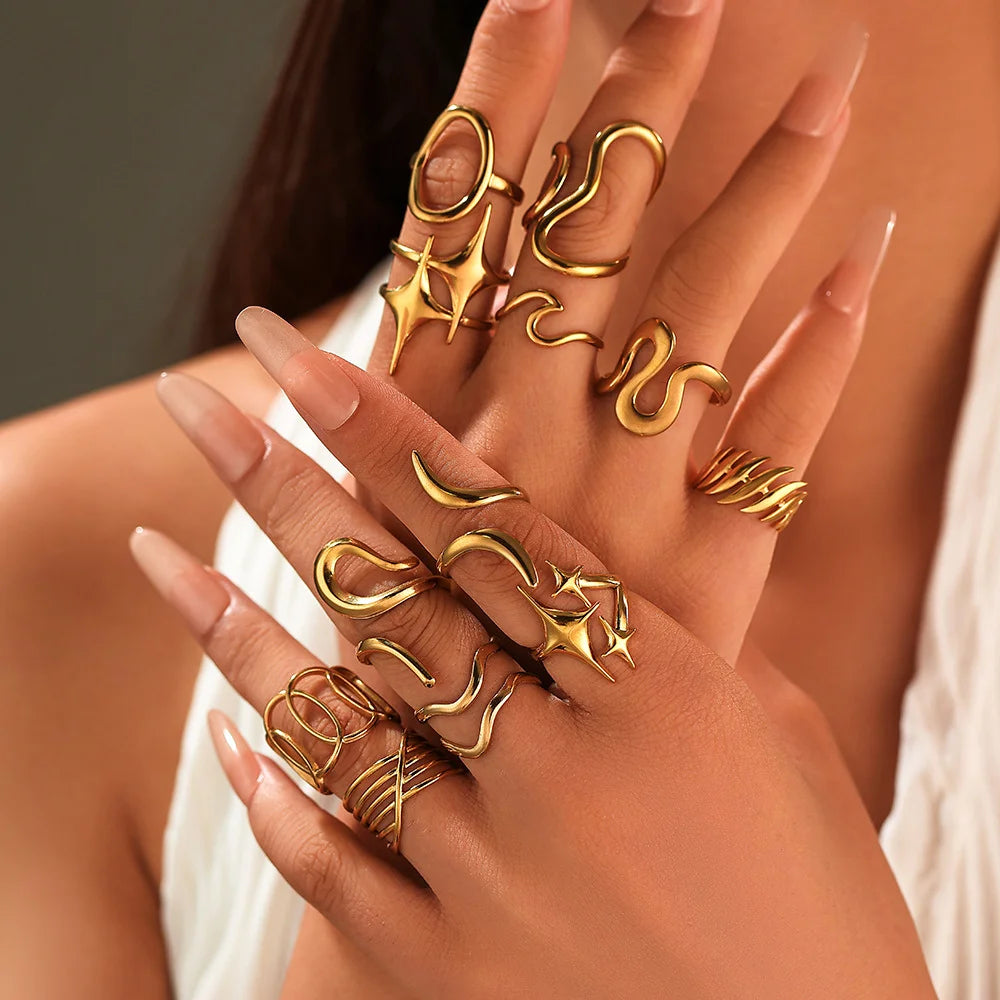 18K Gold Plated Stainless Steel Adjustable Irregular Wave Ring