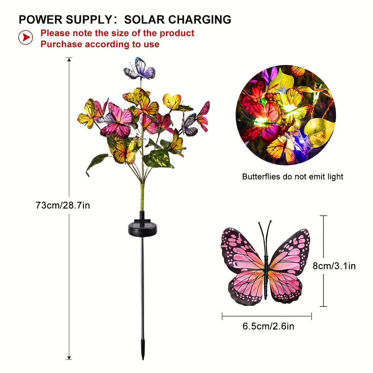 1 PC Solar-Powered Butterfly Tree Lights Featuring Lifelike Butterflies, Outdoor Solar Lawn Lights, Suitable for Garden