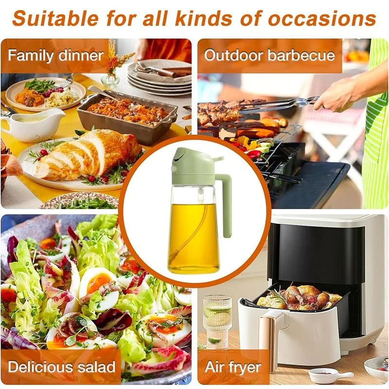 Olive Oil Dispenser,2 in 1 Oil Sprayer for Cooking,470ml Oil Spray Bottle with Pourer, Food-grade Oil Dispenser and Oil Sprayer
