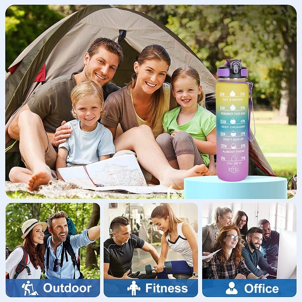 1000ML Drink Bottle Frosted Gradient Cold Water Bottle for Outdoor School Office - Thrifty Delights