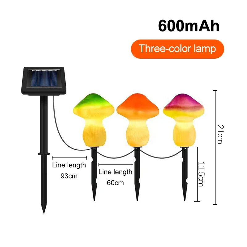 3PCS Solar Powered Mushroom Lights Outdoor Waterproof LED Garden Decor For Wedding Lawn Pathway Landscape Lighting Warm White